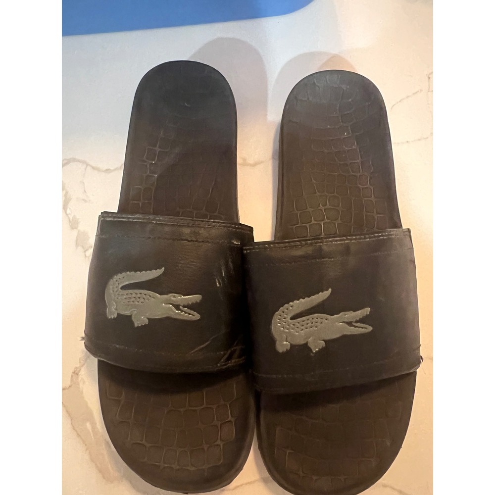 Lacoste Mens Fraisier  Slides Black Crocodile Logo Sandals Size 15
